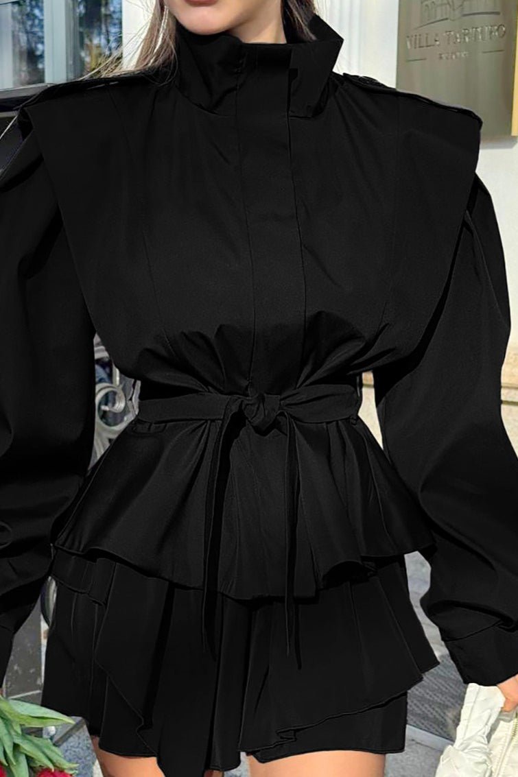Tie-Waist Collared Long-Sleeve Loose Trench Coat image 8