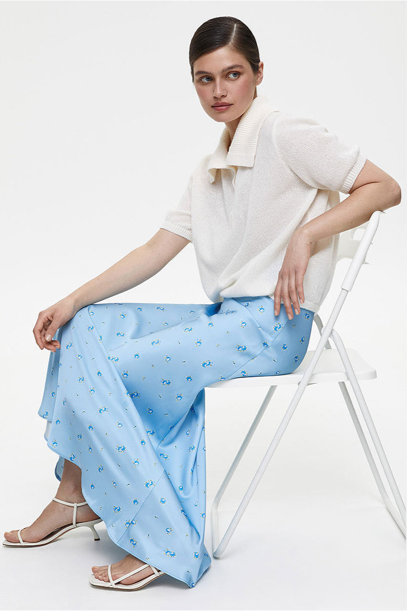 High Waist Satin Floral Print Drape Skirt image 5