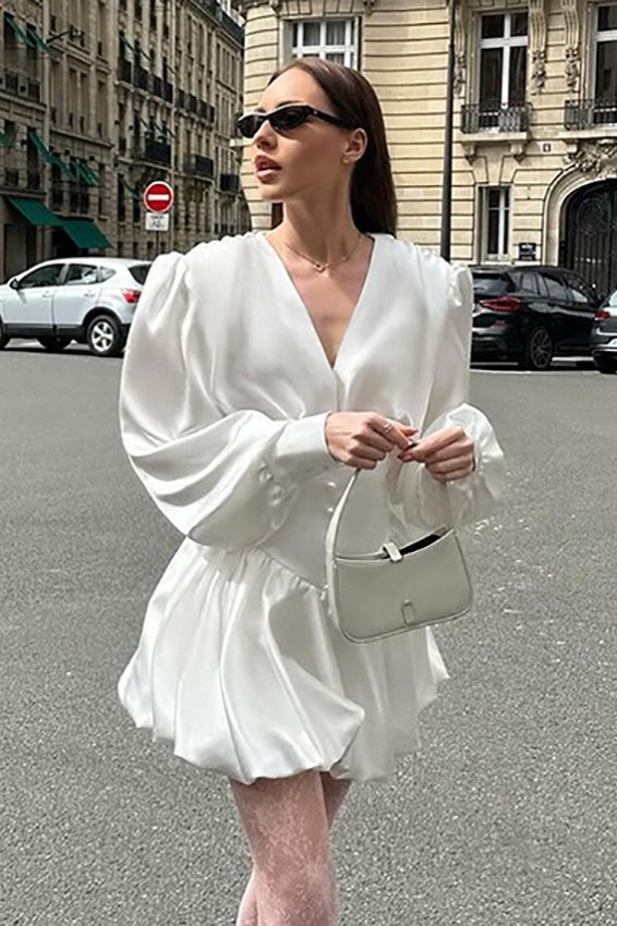 Elegant Satin Bubble Boho Dress image 2