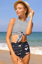 Sleeveless Stripe Print Bikini Two Piece Swim Set image 2