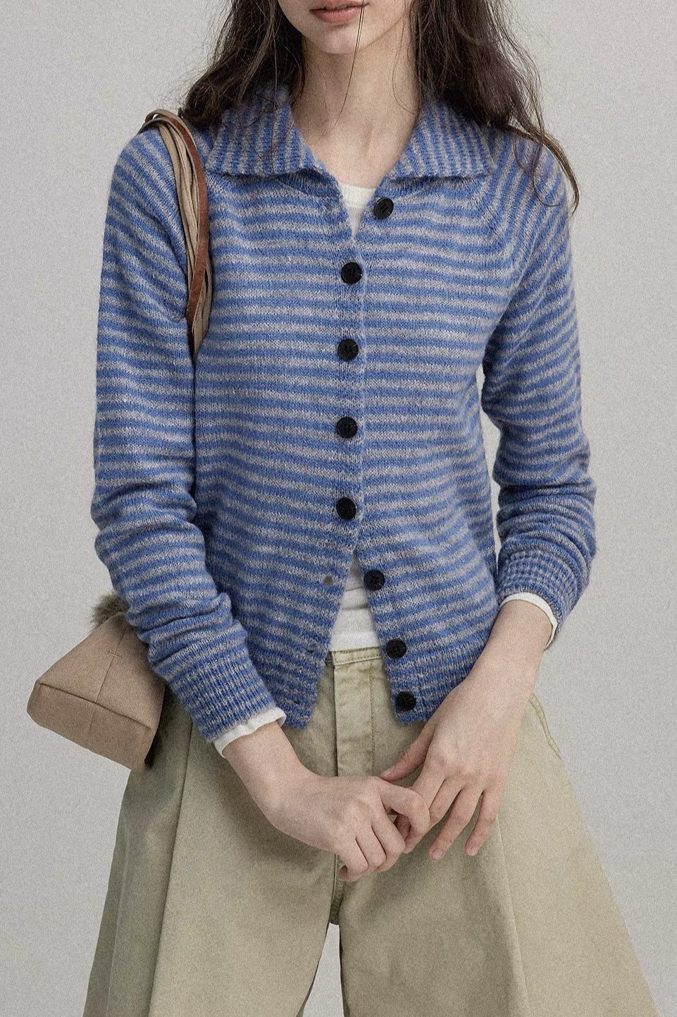 Color Block Striped Fitted Wool Knit Cardigan image 5