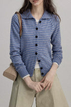 Color Block Striped Fitted Wool Knit Cardigan image 5