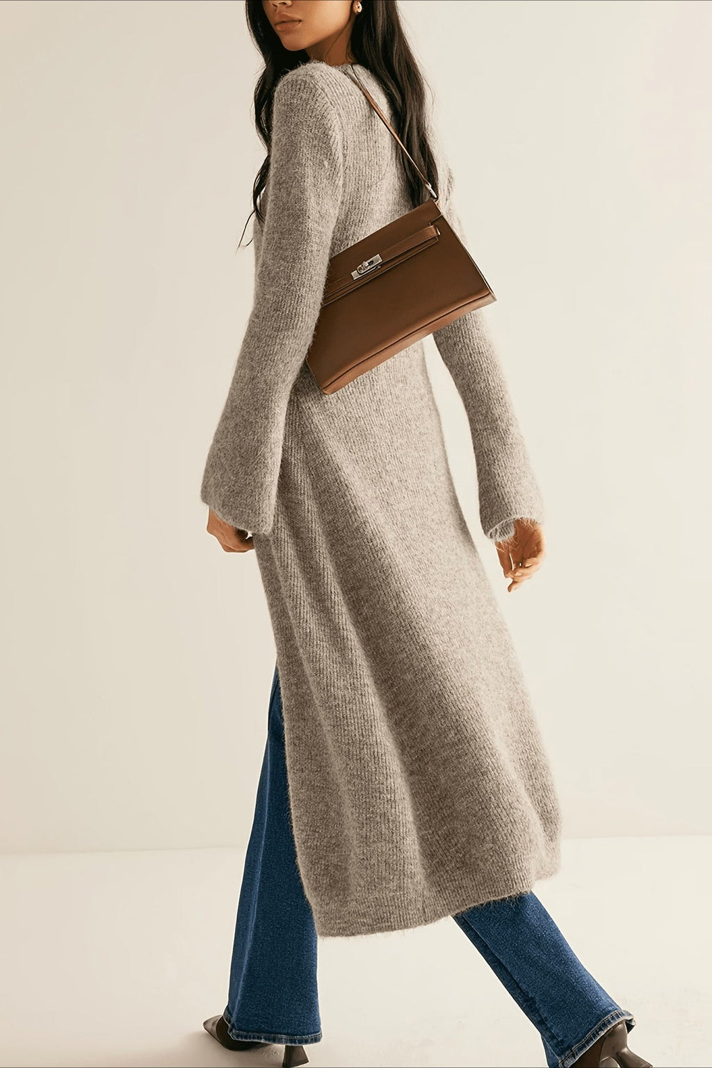 French Retro Elegant Long-Sleeve Mid-Length Knit Cardigan image 3