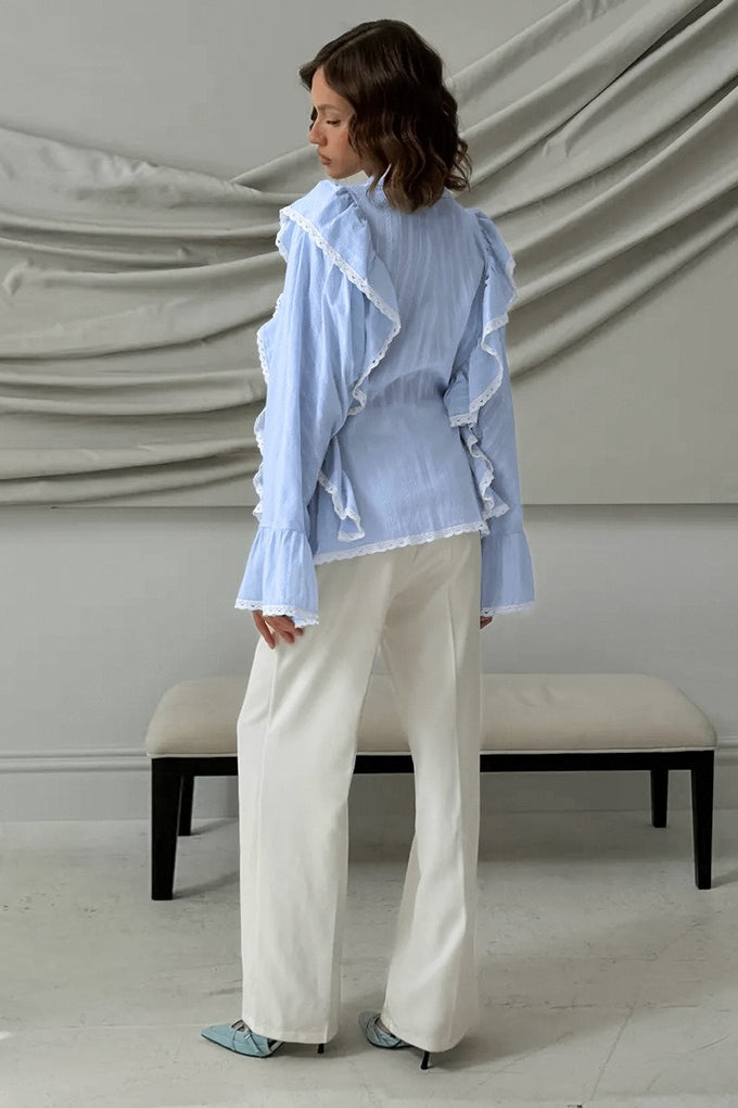 Elegant Jacquard Bell Sleeve Loose Blouse image 10