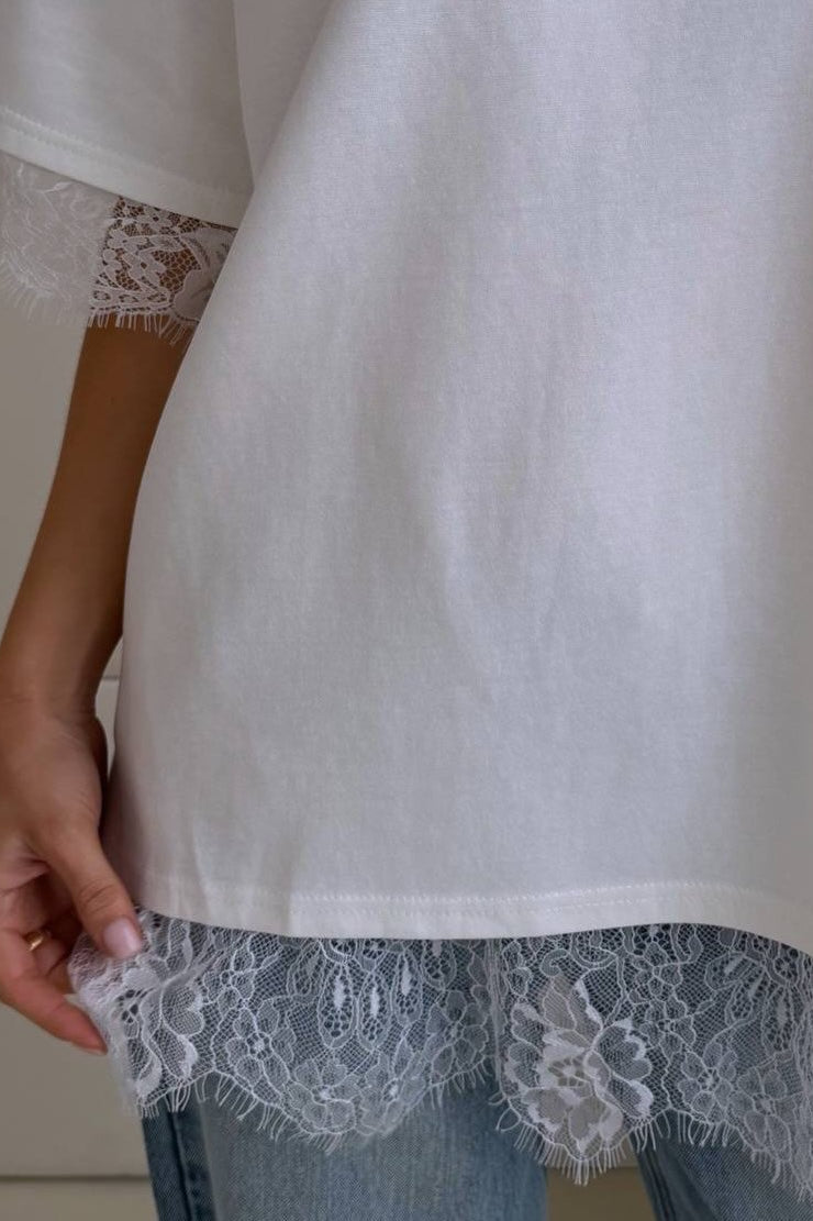 Minimalist Sweet Lace Splice Short Sleeve T-shirt image 9