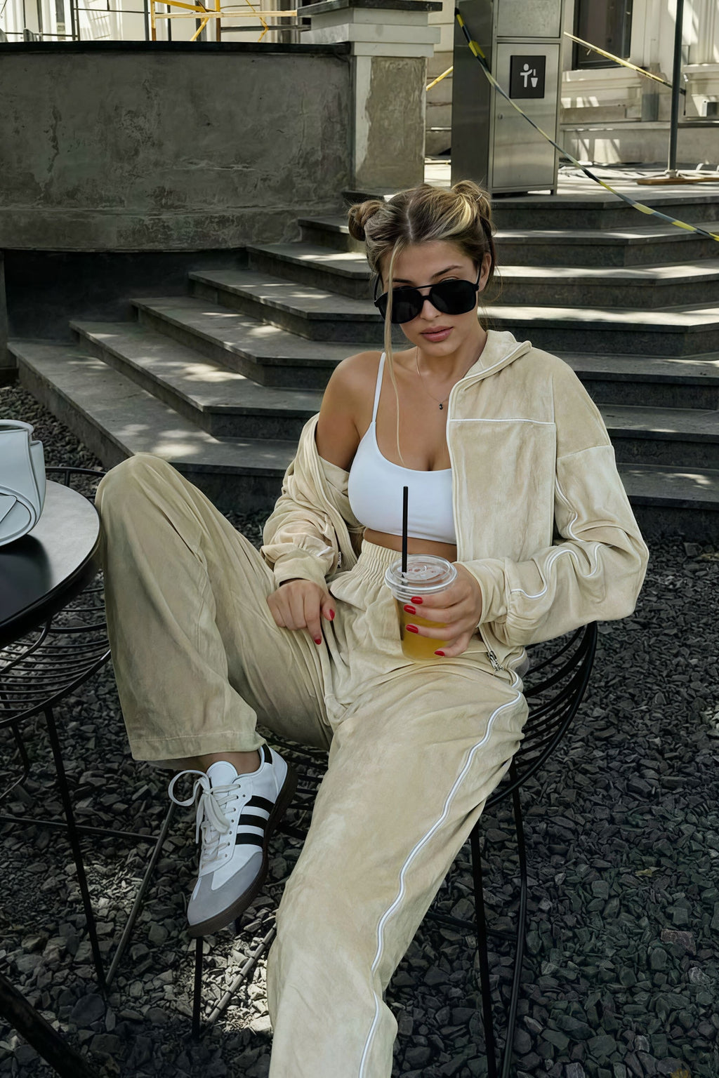 Athletic Velvet Collar Zipper Long Sleeve Two Piece Set image 11