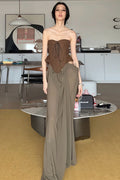 Tie Strapless High Waist Color Block Patchwork Maxi Dress image 1