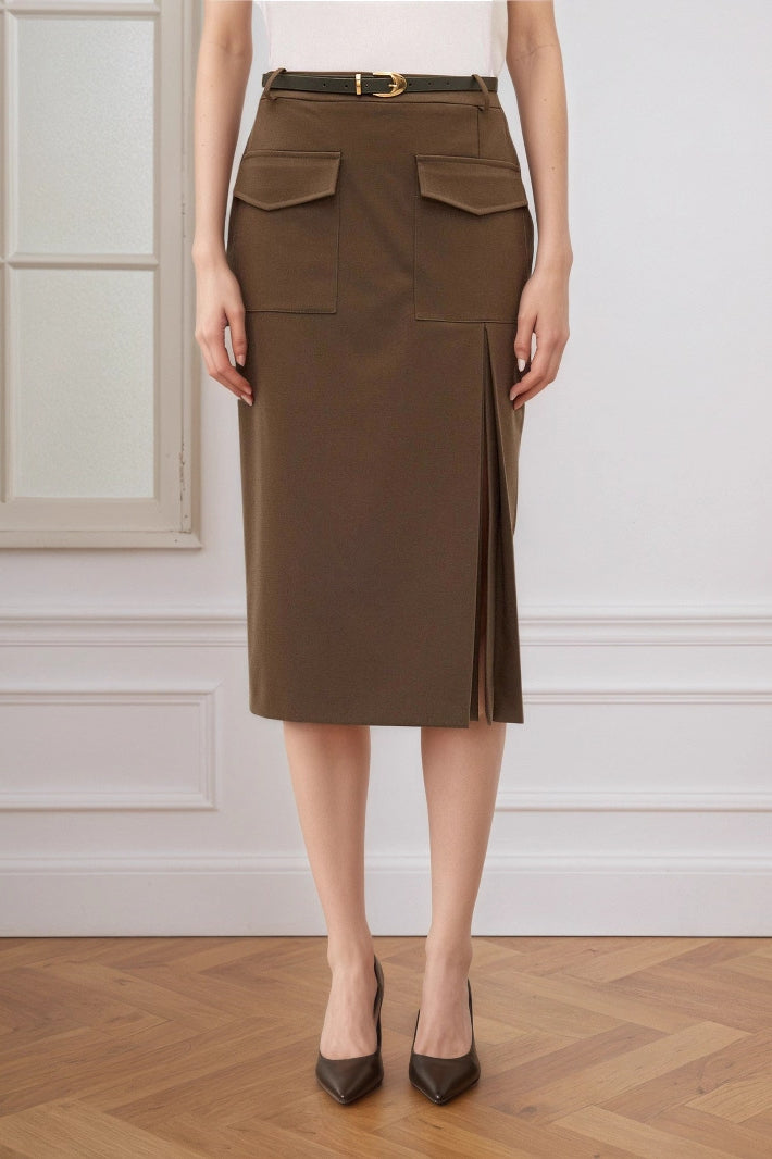 High Waist Split A-Line Midi Skirt image 1