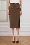 High Waist Split A-Line Midi Skirt image 1