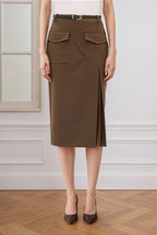 High Waist Split A-Line Midi Skirt image 1