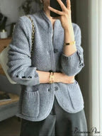 High-end Cashmere Wool Long Sleeve Half Collar Cardigan image 3