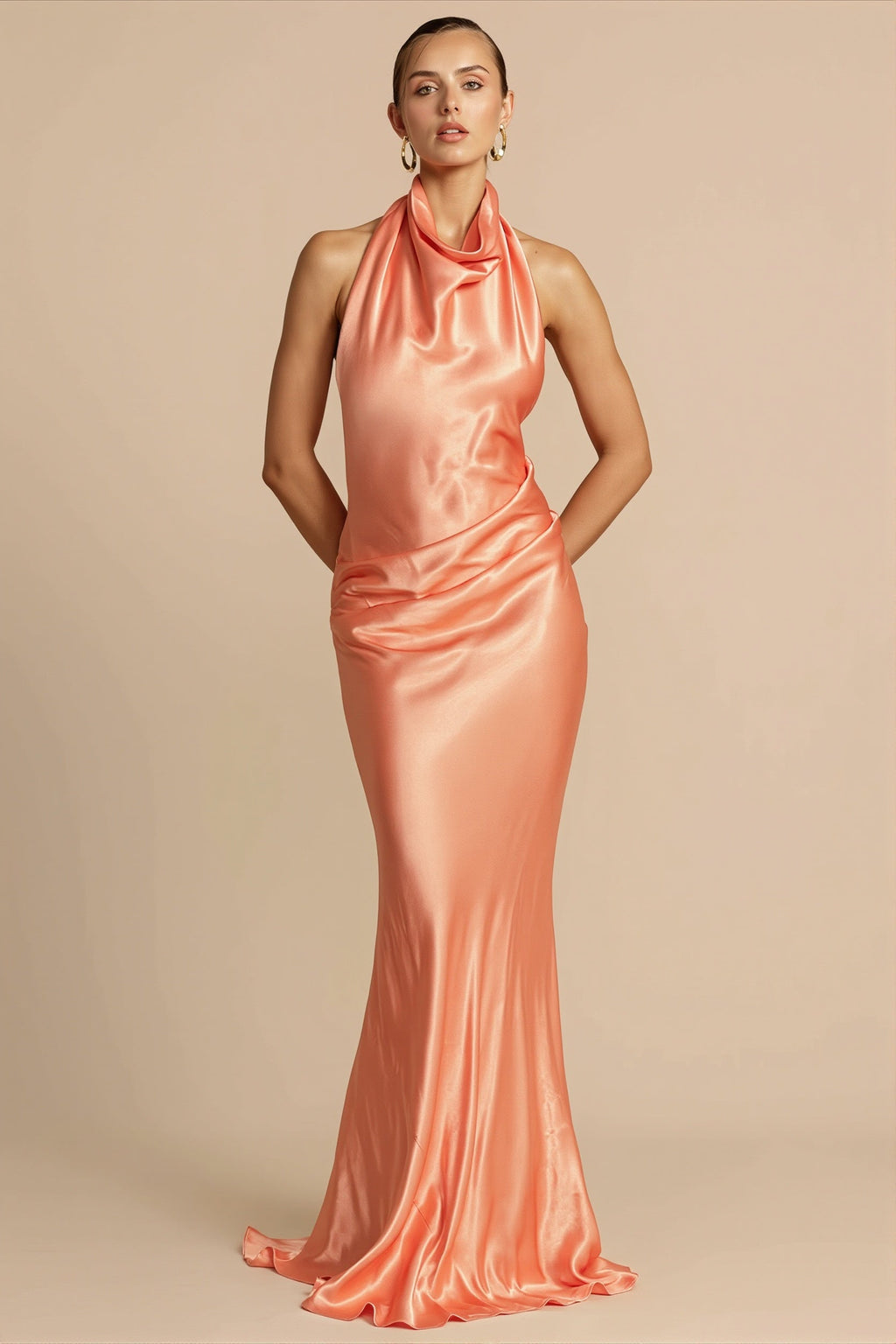 Solid Satin Halter Backless Maxi Dress image 1