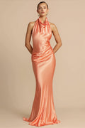 Solid Satin Halter Backless Maxi Dress image 1