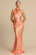 Solid Satin Halter Backless Maxi Dress image 1