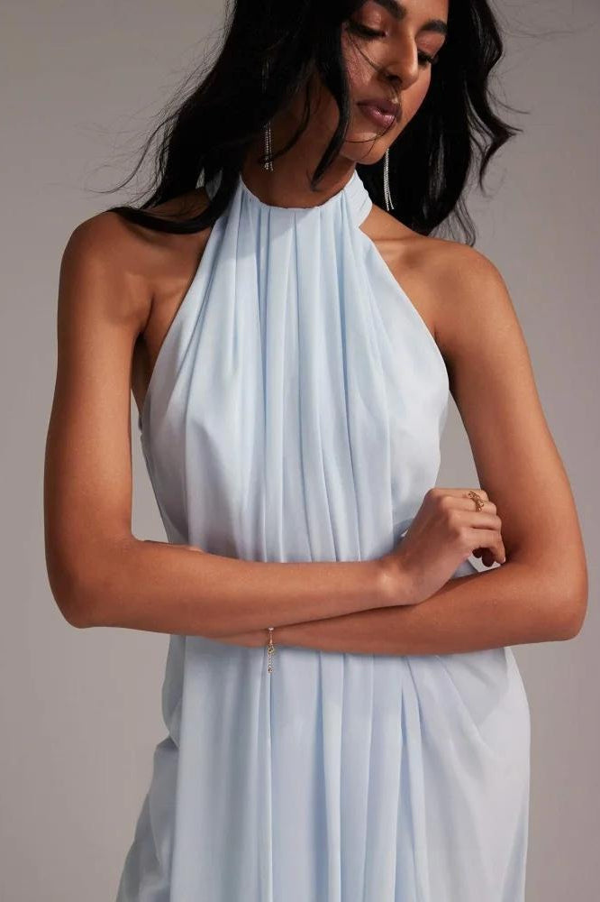 Elegant Halter Light Blue Maxi Party Dress image 4