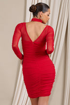 Halter Neck Off Shoulder Long Sleeve Bodycon Mini Dress image 9