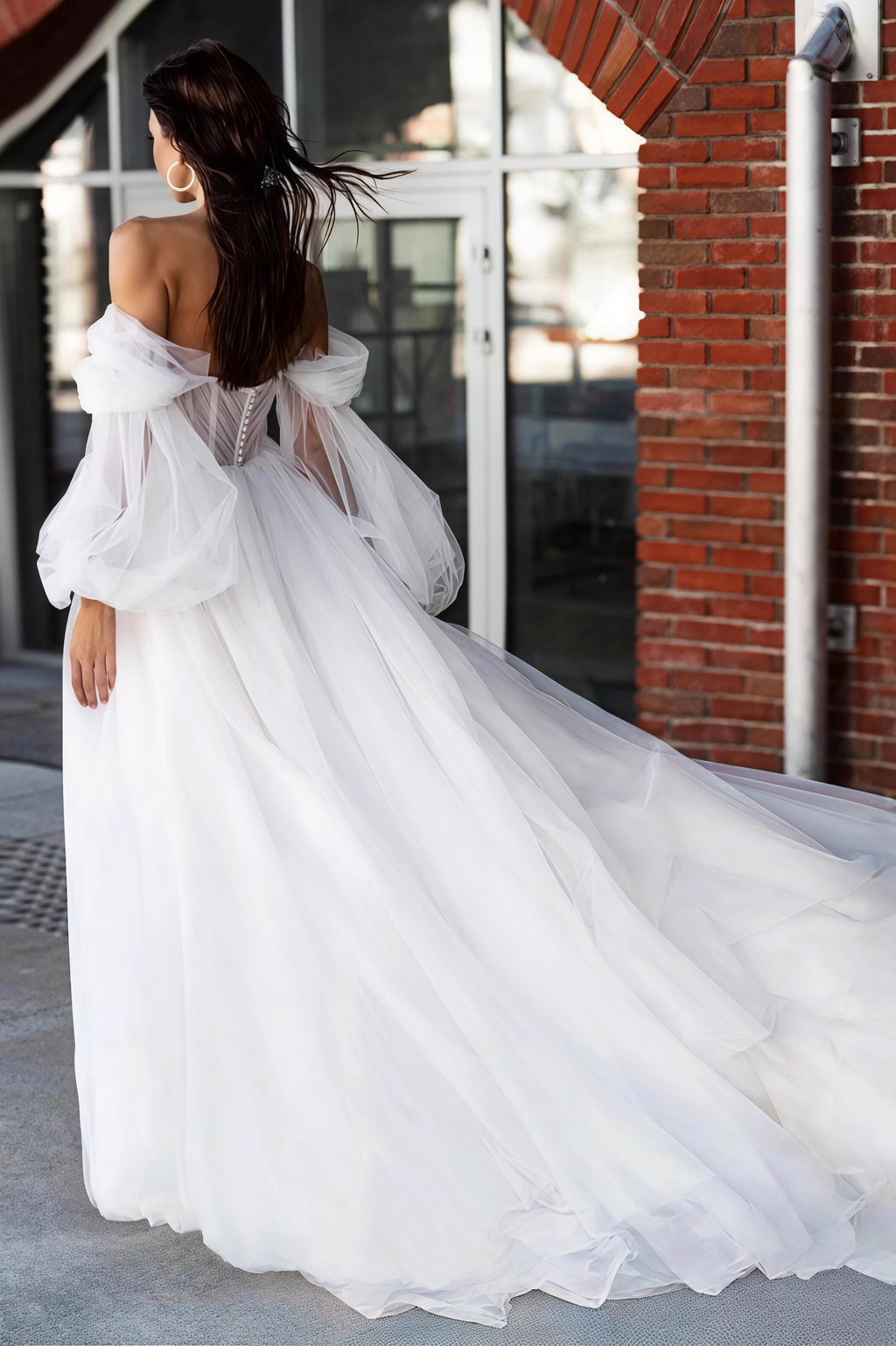 Elegant Forest Long Sleeve Train Wedding Dress image 3
