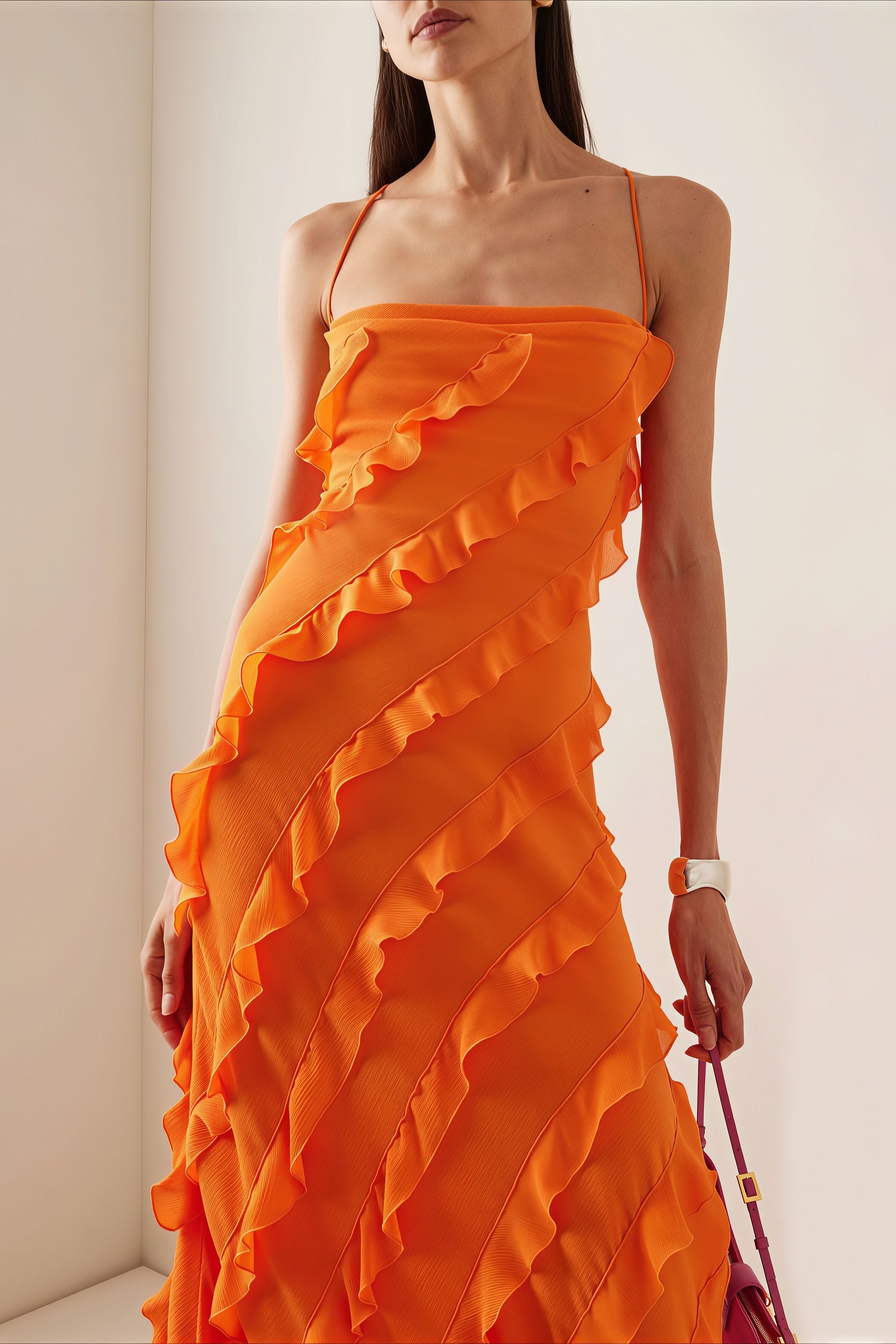 Backless Tie Ruffle Slit Cami Maxi Dress image 2