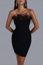 Black Feather Strapless Bandage Party Dress image 1