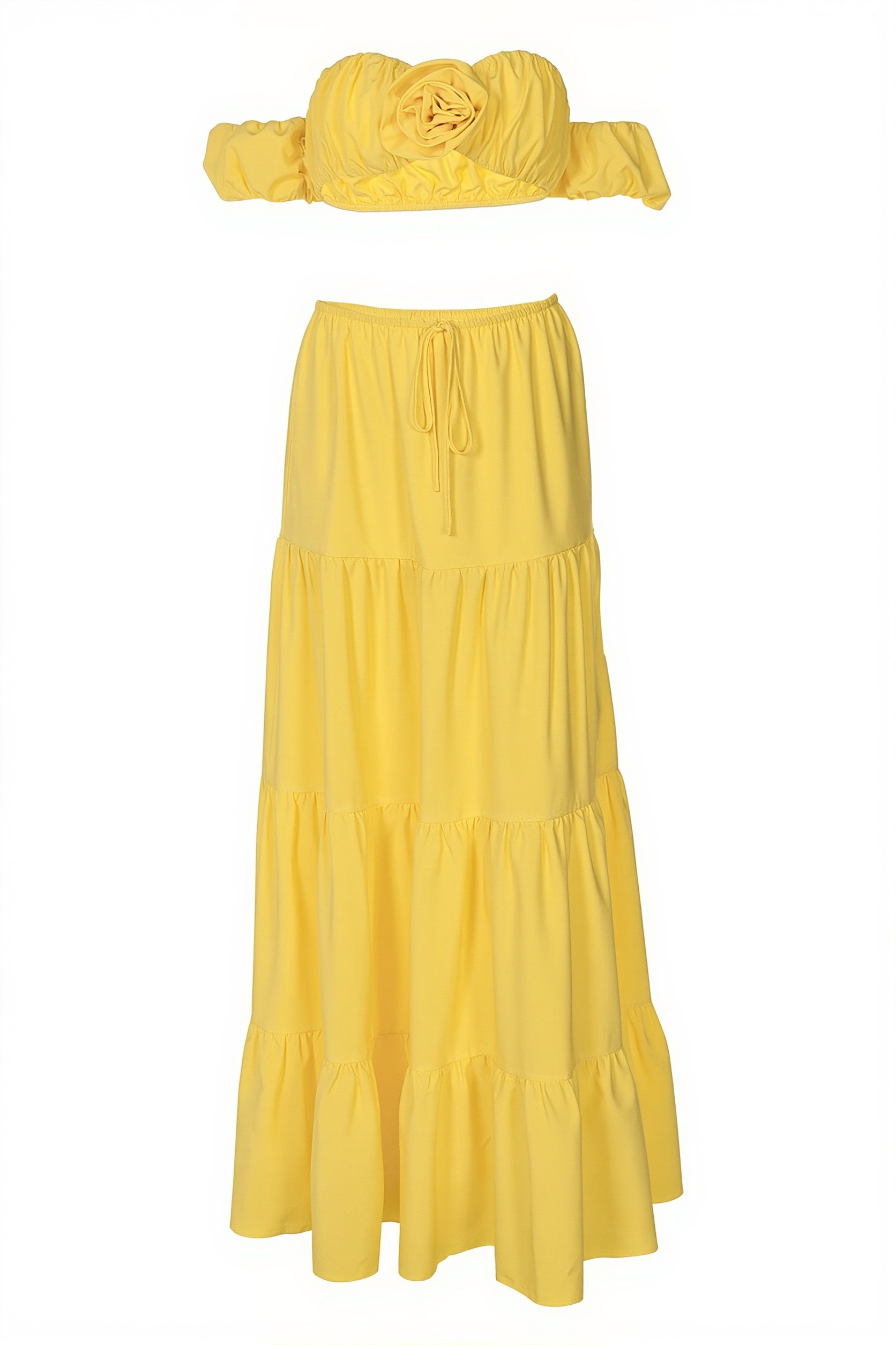 Solid Strapless Tie Ruched Tiered Skirt Sets image 8
