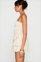 Elegant Floral Ruched Waist Mini Dress image 6