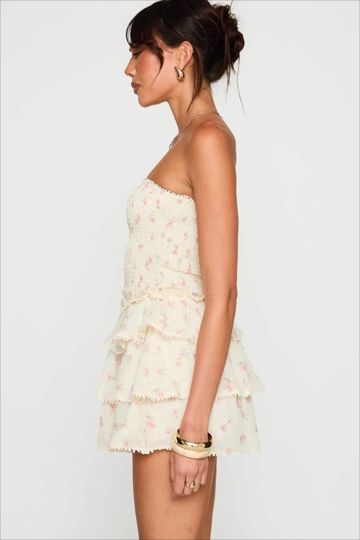 Elegant Floral Ruched Waist Mini Dress image 6