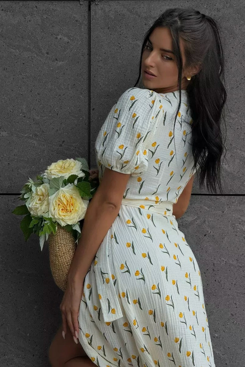Printed Puff Sleeve Cotton Midi Dress image 19