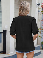 Mireille Eyelet Top detail view styled for Avrienne
