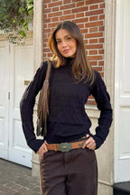 Cable Knit Round Neck Knit Top image 9