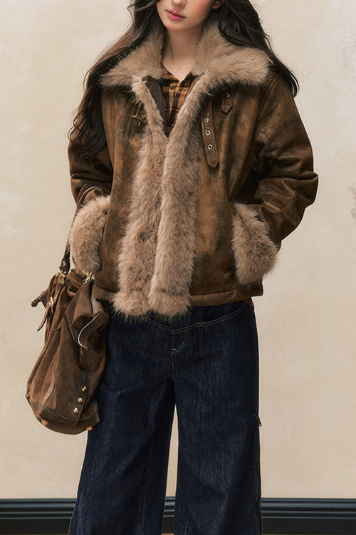 Brown Faux Fur Trim Wool Blend Coat image 2