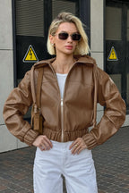 Black Faux Leather Hooded Loose Streetwear Jacket image 9