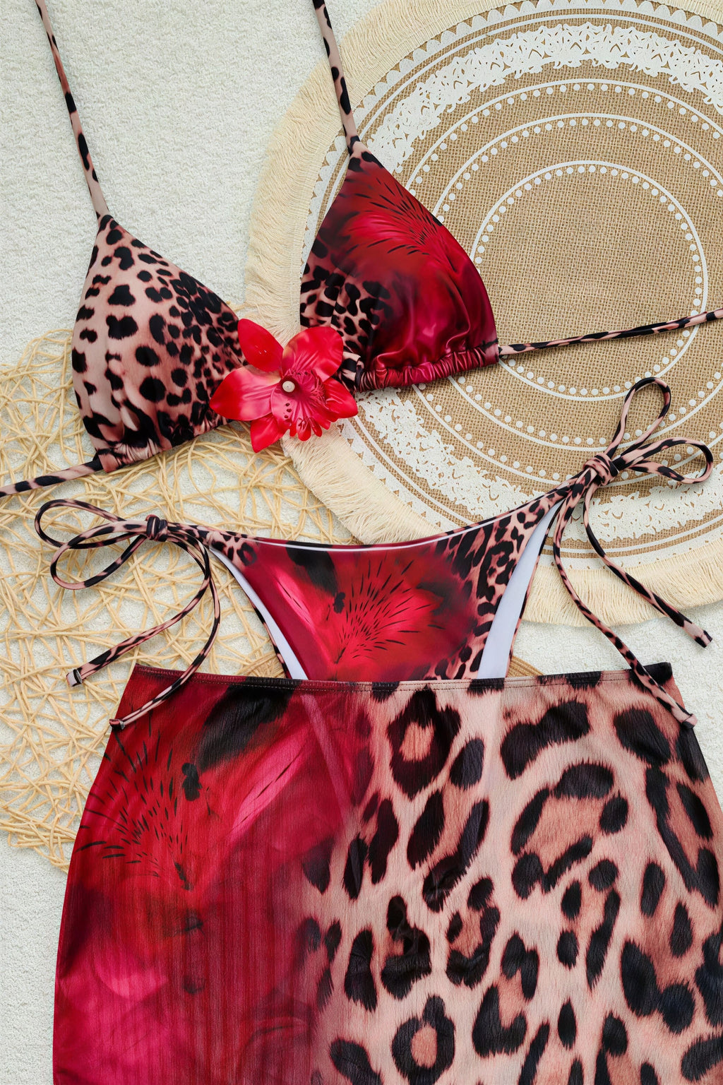Leopard Color Block Three Piece Swim Set image 5