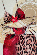 Leopard Color Block Three Piece Swim Set image 5