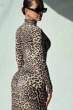 Leopard Print Long Sleeve High Neck Maxi Dress image 4