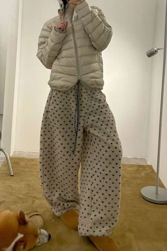 Warm Thickened Polka Dot Fleece Drawcord Pants image 5