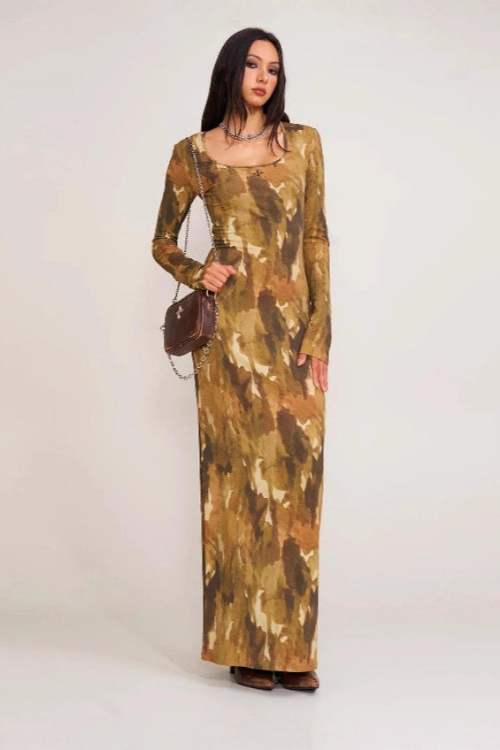 Solid Color Square Neck Bodycon Maxi Dress image 1