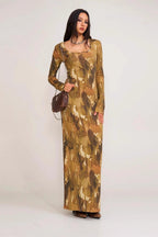 Solid Color Square Neck Bodycon Maxi Dress image 1
