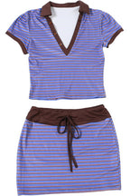 Striped Deep V Short Sleeve Bodycon Skirt Sets image 7