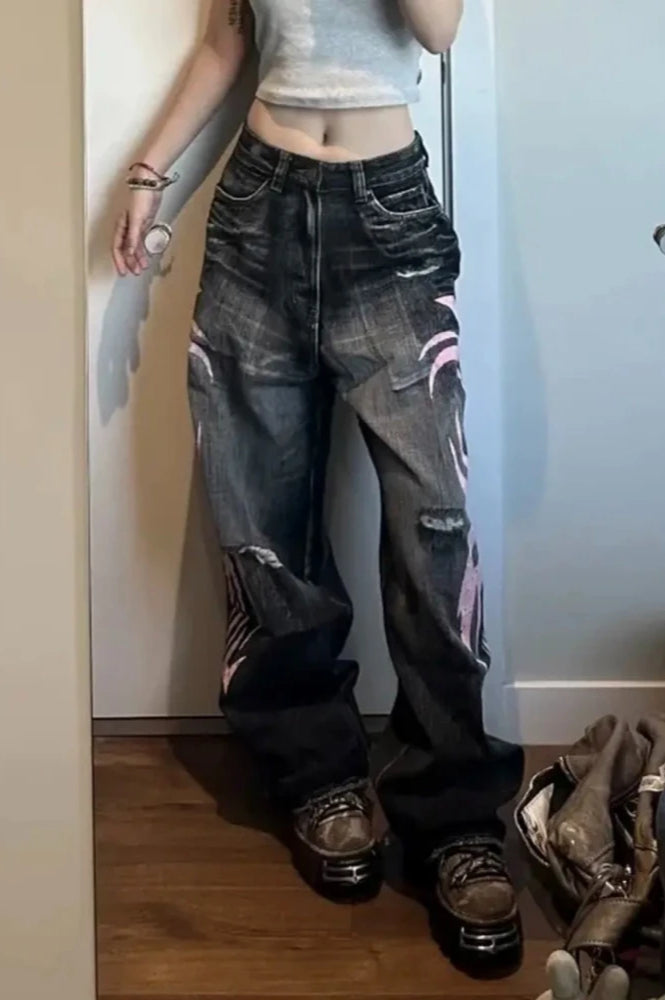 Gothic Print Wide-Leg Jeans image 3