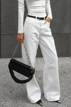 White Cotton Twill High Waisted Straight Leg Jeans image 2