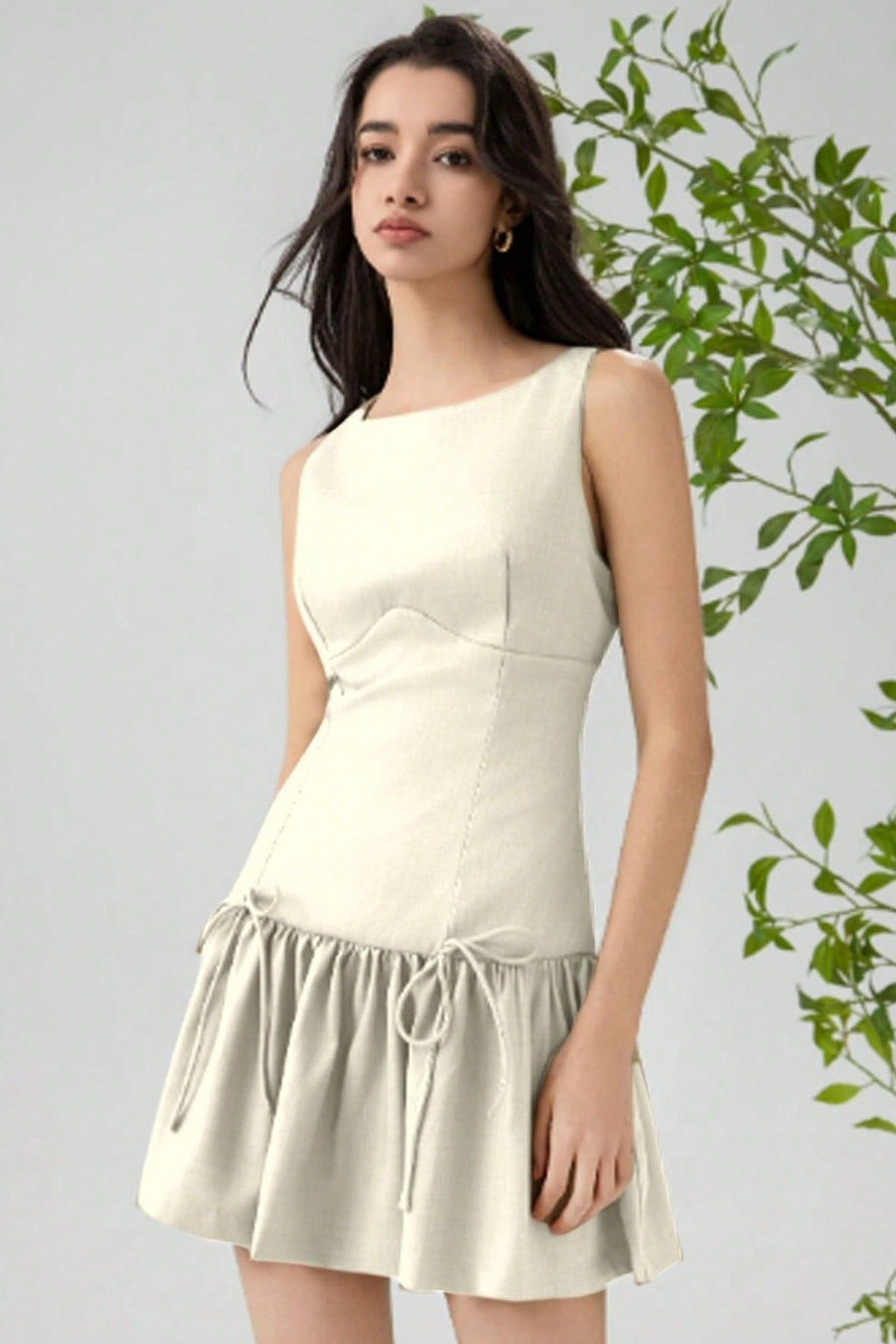 Solid Color Bow Sleeveless Mini Dress image 3