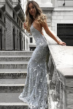 Slim Backless Floral Sequin Maxi Dress image 2