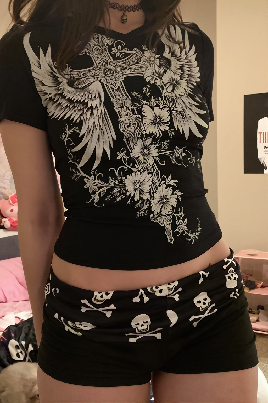 Chic Gothic Skull Low Rise Bodycon Denim Shorts image 4