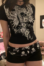 Chic Gothic Skull Low Rise Bodycon Denim Shorts image 4