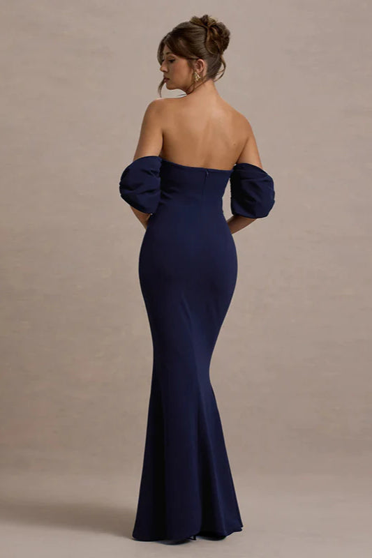 Elegant Fit-and-Flare Bubble Sleeve Strapless Party Dress image 6