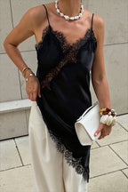 Satin Slip Dress Lace Panel Side Slit Cami Top image 1