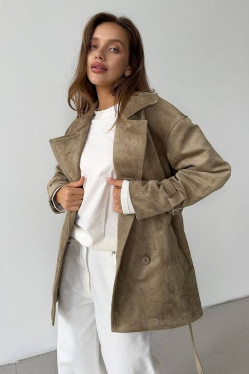 Vintage Suede Lapel Tie Waist Jacket Coat image 3
