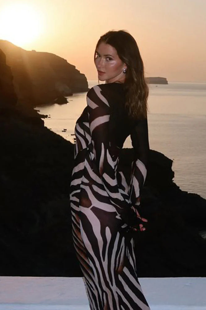 Chiffon V-Neck Slim Fit Long Sleeve Maxi Dress image 4