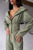 Hooded Drawstring Two Piece Pants Set image 1