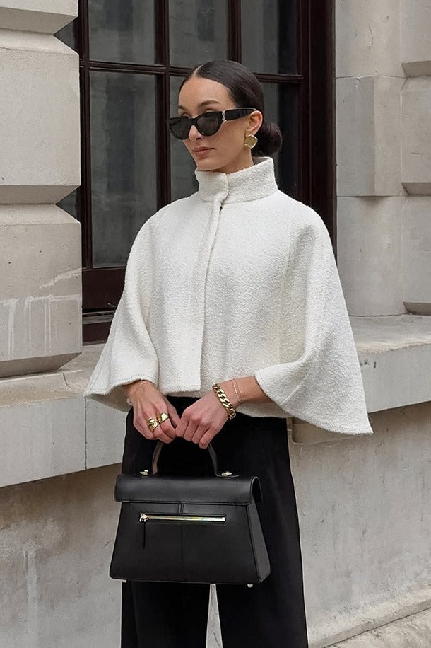 Elegant Solid High Collar Short Cape Coat image 2